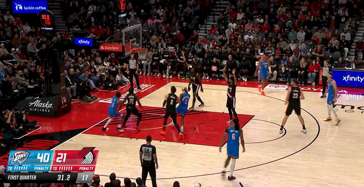 هل هذه معركة متتالية؟ وسجل الرعد 41 نقطة في الربع الأول متقدما بفارق 20 نقطة ويتغلب على تريل بليزرز.